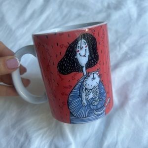 NWOT Orange Mug, Girl and A Cat گربه